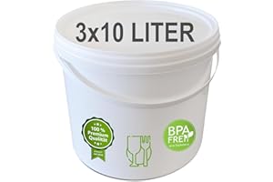 ‎PLASTEO plasteo® 3 Stück 10 Liter Eimer mit Deckel weiß stabil stapelbar lebensmittelecht absolut dicht