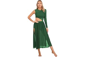 ranrann Femme Robe Danse Classique Manches Asymétrique Robe Danse Latine Salsa Salon Rumba Justaucorps Ballet Tenue Danse Contemporaine Dancewear S-XXL