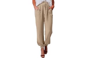 Nuofengkudu Damskie spodnie haremki ze sznurkiem z mankietami z 4 kieszeniami jednokolorowe luźne spodnie wypoczynkowe do kostki zwężane spodnie do pracy na co dzień joga