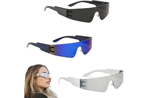Vueinrg 3 Stück Rave Brille Schnelle Brille Futuristische Sonnenbrille Alien Brille Rahmenlos Space Sonnenbrille Zyklop Funbrille Set für Herren Damen Rollenspiel Halloween Cosplay Faschingsparty