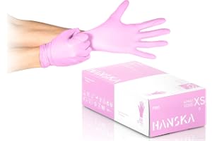 HANSKA 100 st rosa Nitril engångshandskar, dammfria, 100, XS | Dammfri, engångsbruk, Ambidextrous, icke-steril, gummibas, läm