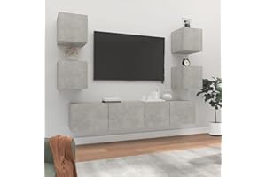 DJEKA 6pz Parete Attrezzata Soggiorno Mobili TV Soggiorno Moderni Sospesi Set di Mobili Porta TV in Legno Multistrato Grigio Cemento