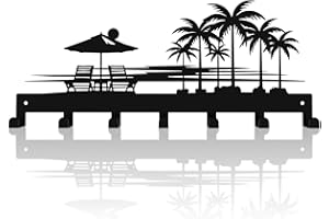 useNumber Schlüsselhalter für Wand, Sonnenuntergang und Kokosbäume, Schlüsselhaken, Wandhalterung mit 7 Haken, tropischer Stil, Wanddekoration für Haustür, Flur, Eingang, Büro