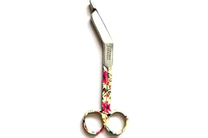 PANTHER SURGICAL Tijeras de vendaje de acero inoxidable de 14 cm, multicolor, para primeros auxilios (patrón de flores rojas)