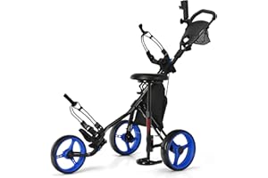 ‎COSTWAY COSTWAY Golf Trolley, 3 Rad Golftrolley, Golfwagen Golf klappbar, Golfcaddy Golf Push Cart aus Aluminum, Golfcaddy mit Schirmhalter, T-Stückhalterung und Aufbewahrungstasche