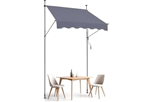 VEVOR 59 x 47" Patio Awning Retractable, Awning Sunshade Shelter with Manual Crank Handle, Outdoor Patio Canopy Sunsetter Deck, Adjustable Height from 86 to 122 in, for Patio/Balcony/Yard, Dark Gray