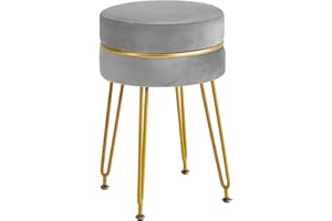 IBUYKE Modern Velvet Round Foot Osman, Cosmetical Chair, Golden Leg, Dormitorio Modern, Sala de Estar, Entrada, Gris L/G-40G