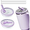 LBOYLOVE® 2 Pack Stanley Cup Lid Replacement with Straw,Leakproof Lid with Seal Ring for 40oz Stanley Quencher,10cm Diameter Transparent Cover for Tumbler Flip Straw Lid Replacement (Purple, 40 OZ)