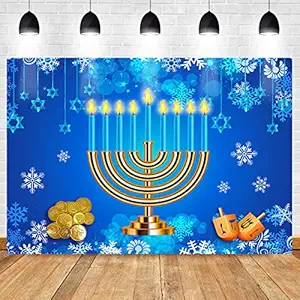 Hanukkah Backgound Chanukah Dreidels Stars Torah Snowflake Blue Photography Background Israel Party Decoration Cake Table Banner 7x5ft ZYMT0811