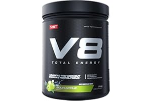 ‎VAST V8 Total Energy – Pre Workout Booster – Trainingsbooster – CarnoSyn®, BetaPower®, natürliches Koffein – Vegan – Zuckerfrei – 20 Portionen – Made in Germany – Sour Apple