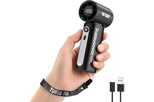 ‎SMILING SHARK Smiling Shark TF-02 Tragbarer Turbo Handventilator, 1-100 Stufen Einstellbare Tragbarer Mini Handventilator [12Hrs Max] mit LED Anzeige/Lanyard/Basis, 2-in-1 Hand/Tischventilator für Outdoor Indoor