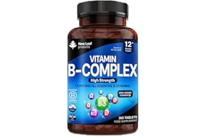 NEW LEAF PRODUCTS Vitamin B Complex - 365 Small Tablets (1 Year Supply) High Strength All 8 B Vitamins B1-B2-B3-B5-B6-B12, Biotin, Folic Acid and Vitamin C - Reduction of Tiredness, Energy & Immune Support - UK Made