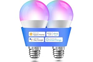 meross Smart Bulb Alexa Light Bulb E27 Works with Apple Homekit, Alexa, Google Home,Voice Control Dimmable Multicolor LED Light Bulb 9W (60W Equivalent), 2 Packs, RGB
