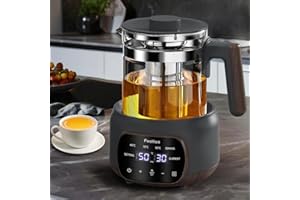 Feekaa Electric Kettle, Glass Kettle Tea Kettle with ±1℃ Temperature Control, 1.3L Capacity, 37℃~95℃ Adjustable, 72H Keep Warm, Removable Infuser, Water Kettle for Tea/Coffee/Milk Powder/Soup, Black