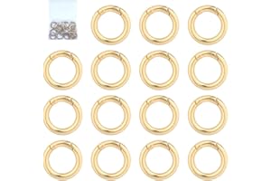 Ceqiny 20 Stück Runder Karabiner Biegering Sprung Ringe Frühling Snap Clips Karabinerhaken Schlüsselringe Schnappclip Druckknopf Taschenringe Schlüsselanhänger für Rucksack Schlüsselbund 15mm, Gold