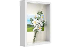 ANHOW 3D Shadow Box Frame 8x10 inch, Picture Frame with Glass for Crafts, 3cm Deep Box Frame Display Cases for Memorabilia, Baby Items, Wedding Memories, Medal, Tickets & Photos Display - White