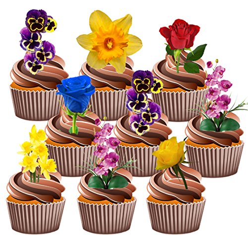 Kuchendekorationen Blumen, essbare Cupcake-Verzierungen, 36 Stück