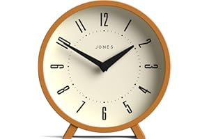 Jones Clocks® Venus desk clock | Modern round design | Mustard yellow | Stylish retro look for shelf, table, mantel or bedside