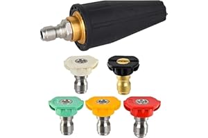 RoadLoo Pressure Washer Turbo Nozzle, Turbo Spray Nozzle Tips Kit with 5 Rotating Turbo Nozzle with Quick Connect Plug 1/4 Inch Quick Connect Rotating Nozzle Multiple Degrees for Car Garden Cleaning