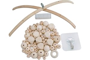 WITGIFT DIY Handgemacht Holzmobile Windspiel Bettglocke Glocke Zimmer,Natürliche Handwerk Holz Ringe Beads Baby Mobile Kit für Kinderzimmer Dekor