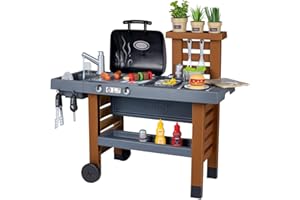 Smoby - Garden Kitchen - Cuisine d'Extérieur Evolutive - Style Barbecue - Grill avec Flammes Magiques Rétractables - 40 Accessoires - A Partir de 3 Ans - Fabrication Française