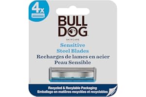 Bulldog Recharges de lames pour hommes à la peau sensible, chaque recharge est dotée de 5 lames en acier trempé, Recharges compatibles avec tous les manches des rasoirs Bulldog, Lot de 4