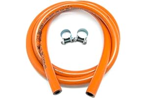 CABLEPELADO Tuyau flexible butane | Tuyau pour gaz propane butane | Comprend des pinces | Diamètre intérieur 9 mm | 1,5 mètres | Approuvé | Orange