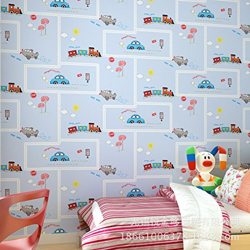 BTJC Kinder Zimmer blauen Streifen gewebt Tapete Tapeten autofreien grünen jungen und Mädchen Schlafzimmer - 2