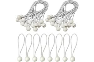 PUERHUACI 50 Pezzi Bungee Ball Elastico,Corde Elastiche,Elastici con Sfera,Tenditori Elastici,Corda Elastica per Teloni,Bianco