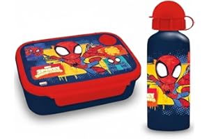 Diakakis Kids Kinder Lunchbox Set - Sandwichbox & Aluminium Wasserflasche 500ml - Schule Reise Mittagessen Essen Set BPA Frei (Spidey 3)