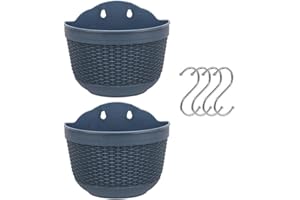 BULZEU Set von 2 Stück hängenden Pflanzgefäßen Outdoor Hängekorb Kunststoff Blumentopf Pflanzen Halter Aufhänger für Balkon Zaun Hängende Zaun Pflanzgefäße mit Drainage und 4 Haken (F)