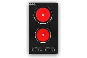 VBGK Glaskeramikkochfeld 2 platten,220V 3000W Cerankochfeld Elektrokochfeld, Arbeitsplatte und Einbaukochfeld mit 9 Leistungsstufen, Kindersicherung, Timer, LED-Touch-Steuerung, Überhitzungsschutz