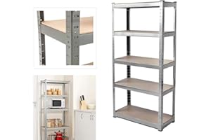 EFAN 150 x 70 x 30cm Garage Shelving Units, Heavy Duty 5 Tier Metal Shelving Storage Racking Utility with MDF Shelves, 875kg Capacity / 175KG Per Shelf, Boltless Assembly - 5 Year Warranty (Galvanised)