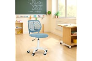 FurnitureR Chaise de Classe Compacte, Siège Ergonomique pour Ecole, Dossier en Maille Respirante, Hauteur Réglable, Chaise de Salle de Dessin pour Enfants, Facile à Déplacer 360°, Morandi Bleu