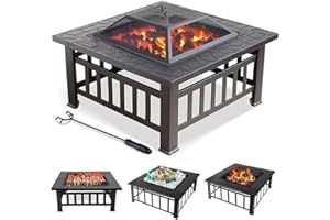 OTZ Fire Pit Log Burner Chiminea 3 in 1 Outdoor Heater 81cm x81cm x51cm