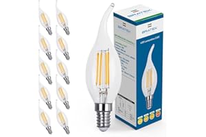 Bratek 10 Lampadine Led E14 Luce Naturale Vintage a Fiamma 4000k 6W 660 Lumen - Lampadina Vintage Attacco Piccolo e14 a Filamento Led Trasparente Equivalente 75W a Incandescenza o 60w Alogena