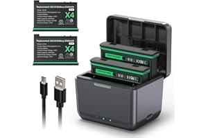 Adicop Insta 360 Baterías con Cargador de 3 Ranuras Compatible con Insta 360 One X4, 2500 mAh Batería con Accesorios Carga Rápida Compatible con Insta 360 x4 (2 Baterías + Cargador)