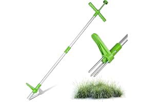 CTDMJ Dispositivo di rimozione delle erbacce, 3 denti in acciaio e molla di salto, per rimuovere efficacemente le erbacce, lunghezza: 1 m, in acciaio inox, impugnatura a T, pedale