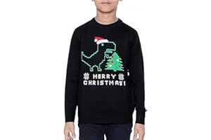 NOROZE Boys Girls Unisex Children Kids Merry Christmas Dinosaur Tree Hat Reindeer Snowflake Pom Polar Bear Dino Roar Mas Knitted Novelty Ugly Xmas Jumpers Sweater Top UK Sizes 3-13 Years