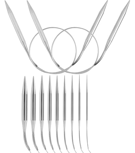 Set 11 Ferri Circolari Per Maglia - Lunghezza 80cm, Misure 1.5-5mm, Acciaio Inox, Con Aghi Cucito