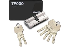 HEXIHER Cerradura de cilindro 30/45 mm con llave AB, 5 llaves principales + 2 llaves de renovación y tarjeta de código, Cerradura de cilindro de embutir de doble apertura con barra de acero antirrotura