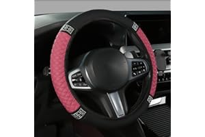 EMBHLITFE Pink Steering Wheel Cover 38cm Universal Car Wheel Cover PU Leather Anti-Slip Breathable with Diamond Design Elegant Grip