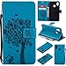 Produktbild Huawei P20 Lite Hülle, Conber Lederhülle Handyhülle mit [Frei Schutzfolie], PU Tasche Leder Flip Case Cover Vintage Emboss Katze und Baum Schutzhülle Huawei P20 Lite - Blau