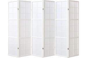 ‎HOMESTYLE4U Homestyle4u 440, Paravent Raumteiler Innen 6 teilig Holz Trennwand Reispapier Weiß Höhe 175 cm