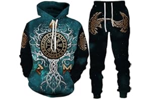 oneforus Herren Trainingsanzug Casual Odin Wikinger 3D-Drucken Hoodie Hose 2 Stück Set Pullover Sweatshirt Sportbekleidung Herrenbekleidung Anzug