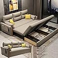 UNICORN FURNITURE Convertible Sofabed in Breathable Linen Cotton Fabric Pull Out Sofa Bed with Storage Click Clack 3 Seater Couch (Beige)
