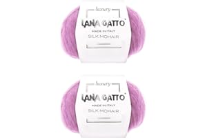 KALAPANTA Bolas de Mohaire Seda para tricotar, Lana Gatto Luxury Silk Mohair Line, 50 gr., 424 mt, (Rosa - 30484, 2)