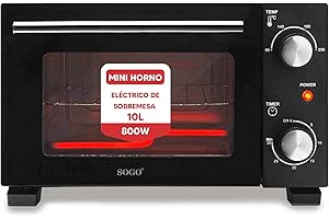 SOGO Mini Horno Eléctrico de Sobremesa 10L 800W - Mini Horno Tostador de Pan, Carne y Todo Tipo de Alimentos - Horno Portátil con Control de Temperatura 90-230℃ y Temporizador de 30 min