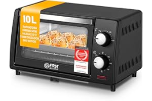 TZS First Austria - Mini Horno 10L 800W - Minihorno con regulación de temperatura hasta 230°C - Con temporizador de 60 min, 2 alturas de inserción, bandeja y parrilla - Para cocinas pequeñas y camping