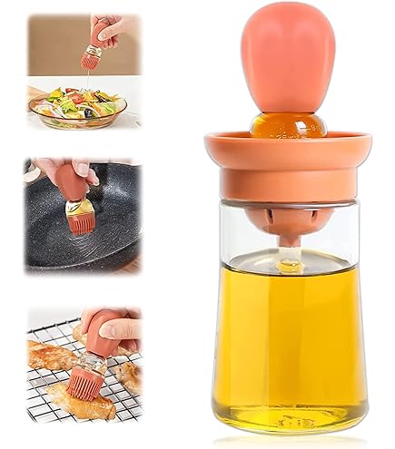 2 Bottiglie Per Olio Con Pennello - Dispenser Da 60ml Per Cucina, BBQ E Forno, Arancione/Grigio - Foto 7